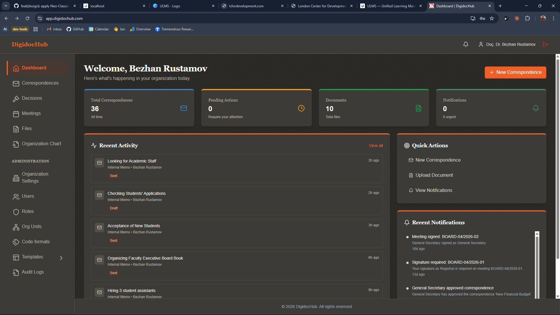 DigidocHub, the official-document workflow surface.